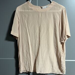 Anna And Frank Women 100% Silk Short Sleeve Boat Neck Blouse Pink Medium Minimal